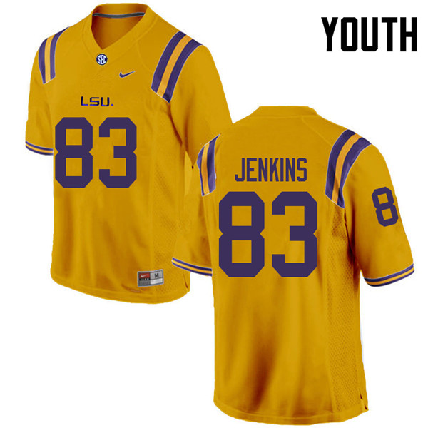 Youth #83 Jaray Jenkins LSU Tigers College Football Jerseys Sale-Gold